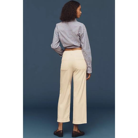 Maeve Colette Cropped Wide Leg Corduroy Pants Size 26P Cream Anthropologie - Picture 4 of 13